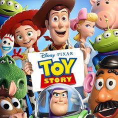 toy story movie poster with characters holding up a sign