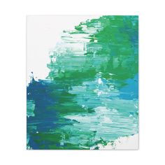 an abstract painting with green and blue colors