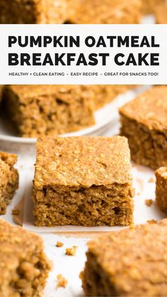 healthy pumpkin oatmeal snack cake with text overlay