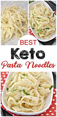 the best keto pasta noodle recipe is shown in three different pictures, including one with