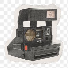 an old polaroid camera with paper cut out on the top and bottom, in black and white