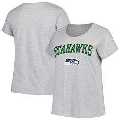 Celebrate your unwavering Seattle Seahawks fandom with the Women's Fanatics Heather Gray Seattle Seahawks Plus Size Arch Over Logo T-shirt. This comfortable cotton-polyester tee features a bold arch logo that proudly displays your allegiance to the Seahawks. Whether you're cheering from the stands or simply showing your support, this plus size T-shirt is the perfect way to represent your favorite NFL team in style. Arch Logo, Plus Size T Shirt, Team T Shirts, Seattle Seahawks, Plus Size T Shirts, Logo T Shirt, Heather Gray, Tshirt Logo, Womens Clothing Tops