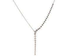 Modern, geometric and statement-making, this Melissa Kaye necklace will add a punch of edgy sparkle to any collection. The adjustable 18K white gold chain gold has round, white diamonds set along the bottom of it which connects to the dramatic diamond cascade that hangs below. Each diamond is set in tiny 18K white gold prongs. With its style-defining look, it's perfect worn alone but even better layered with your other favorites. total length : adjustable : 14 3/4" and 16" : 18K white gold18K wh Silver Lariat Diamond Necklace With Adjustable Chain, Modern Diamond White Diamond Necklace, Silver Diamond Lariat Necklace With Adjustable Chain, Silver Diamond Long Drop Necklace, White Gold Diamond Necklace For Party, Party White Gold Diamond Necklace, Dazzling Diamond White Necklace With Adjustable Chain, Silver Diamond Lariat Necklace, White Diamond Necklace With Adjustable Chain