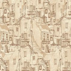 an old fashioned wallpaper with many windows and balconies on the side of it