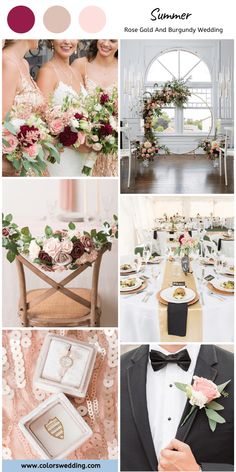 a collage of photos with flowers and greenery on them, including the bride's bouquet