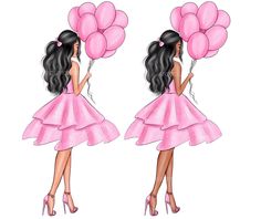 two girls in pink dresses holding balloons