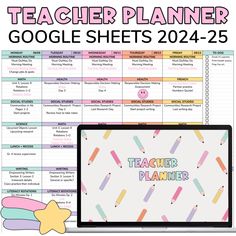 a teacher planner with the text teacher planner google sheets