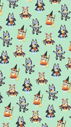 an image of a pattern with cats and witches on green background that is suitable for use as wallpaper or wrapping paper