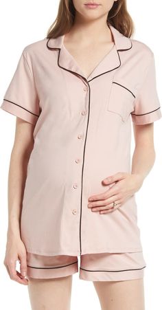 Angel Maternity Maternity/Nursing Short Pajamas | Nordstrom Maternity Pajama Set, Maternity Sleepwear, Planning Pregnancy, Maternity Pajamas, Short Pajamas, Night Suit, Maternity Nursing, Contrast Piping, Notched Collar