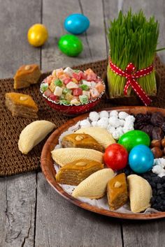 an assortment of candies and candy on a plate