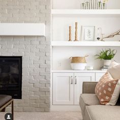 cosy white fireplace Painted Fireplace Ideas, Painting Brick, Key Shelf, Painted Fireplace, Painted Brick Fireplace