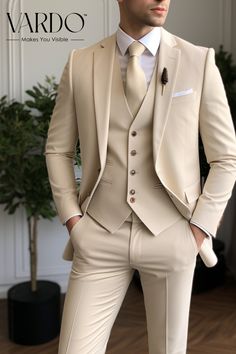 Suits for men, Beige men's Suit, 3 Piece suit, party wear suit, Fashionable suit for men, Prom suit , men elegant suit Elevate your wardrobe with our timeless and sophisticated Classic Beige Three-Piece Suit for men. This meticulously tailored ensemble is designed to bring out your best in every formal or semi-formal occasion. Crafted from high-quality materials, this beige three-piece suit exudes both comfort and confidence. The versatile color allows for effortless pairing with a range of shirts and accessories, making it an essential addition to your collection. The jacket features a notch lapel, adding a touch of classic elegance. The tailored trousers and waistcoat complete the ensemble, offering a polished look that stands the test of time. Whether you're attending a business meeting Prom Suit Men, Stylish Mens Suits, Classy Suits, Mens Fashion Blazer, Suit For Men, Dress Suits For Men, Designer Suits For Men, The Rising Sun