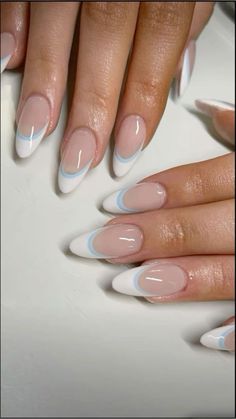 Blue And White French Tip, Teen Nails, Hoco Nails, White French Tip, Simple Gel Nails, Girly Acrylic Nails, Basic Nails, Casual Nails