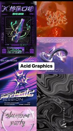 the cover art for acid graphics is shown in purple and black colors, with different font styles