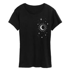 She will love showing off her style with this Women's Stars Moon Sun Graphic Tee. FEATURES Short sleeves CrewneckFABRIC & CARE Solid Color: Cotton ; Heather Colors: Cotton/Polyester Machine wash Imported Size: Medium. Color: Black. Gender: female. Age Group: kids. Trendy Black Top With Moon Print, Black Short Sleeve Top With Moon Print, Casual Short Sleeve T-shirt With Moon Print, Black Short Sleeve T-shirt With Moon Print, Relaxed Fit Cotton T-shirt With Moon Print, Spring Moon Print Relaxed T-shirt, How To Show Love, Stars And Moon, Her Style