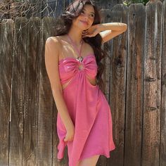 Pink Cutout Halter Dress – Juniper European Summer Outfits Women, Cutout Mini Dress, European Summer Outfits, Strappy Mini Dress, Y2k Dress, Summer Lace, Flirty Dresses, Rose Rouge, Suspender Dress