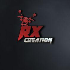 the logo for rx creation is displayed on a black background with red and silver letters