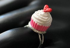 BACK to SCHOOL SALE Cupcake Ring. Pink Ring. Food Ring. Pink and White Ring. Heart Ring. Silver Ring Cute Heart Ring For Gift, Cute Pink Heart Ring Gift, Cute White Rings For Gifts, Cupcake Ring, Teacup Ring, Food Rings, Peacock Ring, White Flower Earring, Cupcake Charms