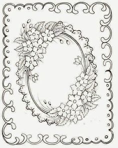 a drawing of a frame with flowers and vines on it's sides, in the center