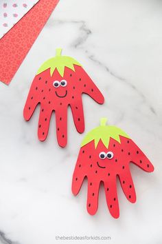 Strawberry Handprint Craft Food Craft For Preschool, Strawberry Art And Craft, Strawberry Art Preschool, Pin The Stem On The Strawberry, Handprint Strawberry, S For Strawberry Craft, Strawberry Crafts For Kids, Strawberry Crafts Preschool, Strawberry Art For Kids