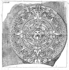 an old drawing of a circular object with many designs on the inside and outside of it