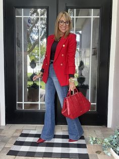 Friday Favorites – Red Handbag Edition Elevated Casual Outfit, Cold Wear, Teddy Blake, 60 Year Old Woman, Fancy Friday, Silver Pants, Thanksgiving 2024, Leopard Jeans, Gold Pants