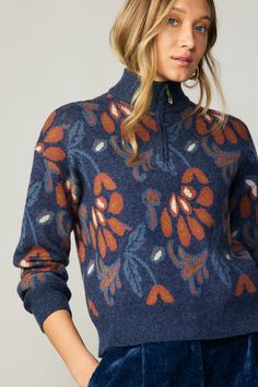 The perfect sweater is here. Spun from soft yarns, this style is jacquard-knitted with long sleeves and a multicolor floral motif that can't be missed. A mock neck with a half zip completes the look, letting you adjust the neckline to your liking. Relaxed Fit •Relaxed fit •Mock neck •Half zip •Long sleeves •Jacquard knit •Ribbed edges DIMENSIONS •Standard: 20.5" Length Item number 2330253 50%ACRYLIC 31%POLY 19%NYLON Scallop Sweater, Half Zip Sweater, Christmas Sweaters For Women, Drop Shoulder Sweaters, Floral Jacquard, Half Zip Sweaters, Mother Denim, Jacquard Knit, Pattern Sweater