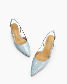 Details Women Size: US 5-7.5 Heel Height: 6.5 cm/2.56" Color: Blue, Pink, Beige Toe: Pointed Toe Material Lining Material: Leather Outsole Material: TPR Upper Material: Patent Leather Insole Material: Leather