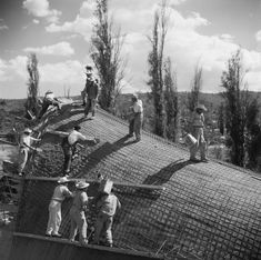 men working on the roof of a building