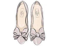 a pair of women's shoes with bows on the front and side, drawn by hand