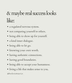 an advertisement with the words & maybe real success looks like, not comparing yourself to others being able to show up for yourself