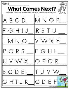 the printable worksheet for what comes next?, with letters and numbers