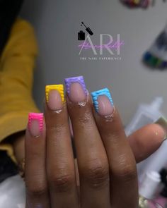 Short Frenchies, Drip Nails, Colored Acrylic Nails, Girly Acrylic Nails, French Tip Acrylic Nails, Work Nails, French Acrylic Nails, Dope Nail Designs, Short Square Acrylic Nails