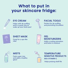 Here's a simple guideline on which skincare products you can put into your skincare fridge! 💓⁠ Fun Skincare, Moisture Mist, Skin Advice, Skin Care Guide, Makeup Hacks Tutorials, Face Time