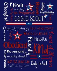 an american flag with the words eagle scout written in red, white and blue on it