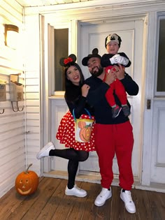 Mickey And Minnie Halloween Costumes Adult, Men’s Mickey Mouse Costume Diy, Mom And Son Mickey And Minnie Costume, Minnie Family Costumes, Family Costume Mickey Mouse, Mickey Mouse Costumes Family, Mickey Mouse Adult Costume, Mickey Minnie Costume, Family Minnie Mouse Costume