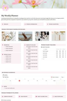 Simple Notion Weekly Planner, Minimalist Weekly Dashboard Notion Template, Pink Aesthetic Notion Weekly Planner, Notion Weekly, Weekly Dashboard, Planning Aesthetic, Simple Weekly Planner, Weekly Overview, Weekly Planner Free