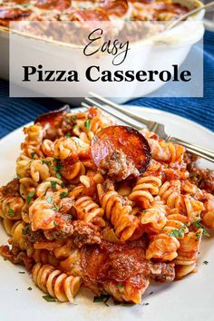 this easy pizza casserole is loaded with pasta and meat, topped with marinara sauce