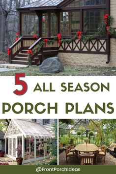 a house with the words 5 all season porch plans in front of it and an image of