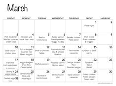 march calendar with the holidays in black and white, including dates for each month on it