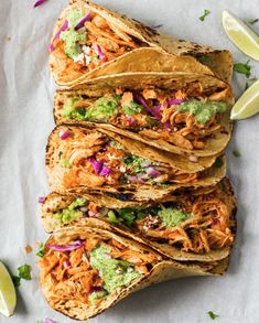 chicken tacos in the instant pot with guacamole and cilantro