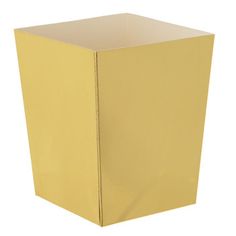 a cardboard box that is yellow with no lid on the bottom and sides, sitting upright against a white background