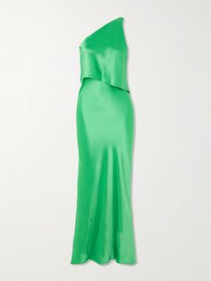 STAUD's minimal collections are elevated through contemporary silhouettes and luxurious fabrics. Cut on the bias from glossy satin, this 'Naomi' dress is designed with an overlaid one-shoulder bodice and falls to a column-shaped skirt. Complement the mint shade with white gold. Gold Satin Dress, Tank Dresses, Summer Style Guide, Flat Dress Shoes, Maxi Shirts, Maxi Dress Cocktail, Maxi Shirt Dress, Layered Design, Satin Maxi