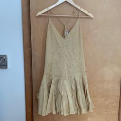 Nwt. Nbw. Zara Dress With Beaded Detail. Goldish/Tan Coloring. Size Xs Zara Beige Sundress, Fitted Neutral Zara Dresses, Zara Brown Summer Mini Dress, Zara Brown Mini Dress For Summer, Fitted Neutral Mini Dress For Beach, Fitted Neutral Mini Dress For The Beach, Zara Neutral Summer Dresses, Brown Faux Leather Dress, Pleated Red Dress