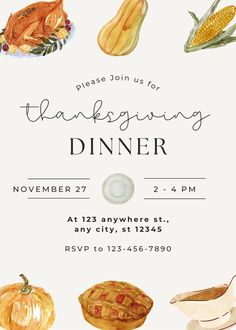 a thanksgiving dinner flyer with watercolor illustrations