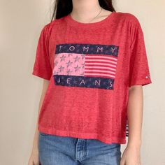 Oversized Logo T-Shirt Size On Tag Says Large Model Is Size Xs/S For Reference New With Tags!!! Never Worn!!! Trendy Red Top With Flag Print, Red Flag Print T-shirt, Red Casual T-shirt With Flag Print, Trendy Crew Neck Top With Flag Print, Casual Red T-shirt With Flag Print, Red Tops With American Flag Print For Spring, Red Short Sleeve Top With Flag Print, Red Flag Print T-shirt For Spring, Red Casual T-shirt With American Flag Print