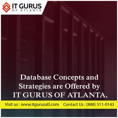 a poster with the words database concept and strategies are offered by it gurus of atlanta