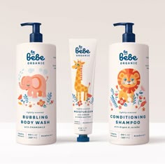 three different types of shampoos with animals on them