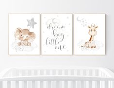 two baby nursery art prints featuring giraffe and elephant