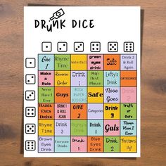 a game board with dices on it and the words drink dice written in different languages